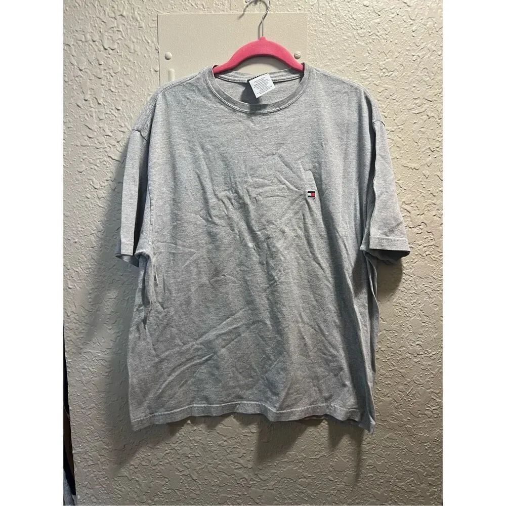 Tommy Hilfiger Grey Short Sleeve Shirt Mens Size Large -Stains Y2K